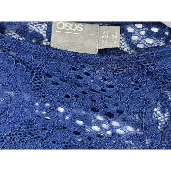 ASOS Lace Bodice The Perfect Wedding Guest Dress Women’s 2 Midi Navy Blue Prom - Picture 7 of 15